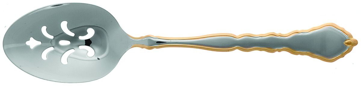 Golden Royal Chippendale (Stainless, 1987) Pierced Tablespoon (Serving Spoon) by Oneida Silver-1