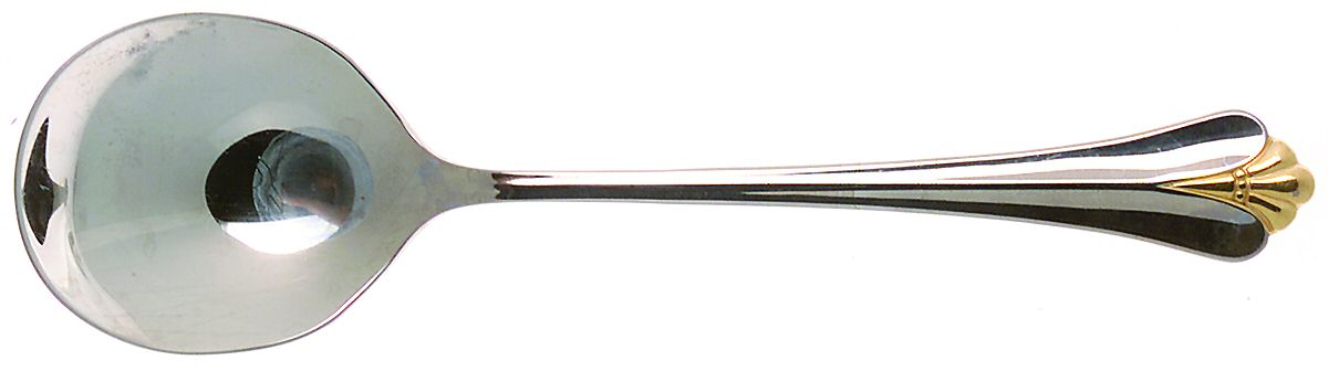 Golden Royal Flute (Stainless, Gold Accent) Round Bowl Soup Spoon (Cream Soup) by Oneida Silver-1