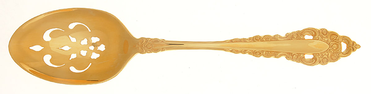Golden Royal Grandeur (Gold Electroplate, 1975) Pierced Tablespoon (Serving Spoon) by Oneida Silver-1