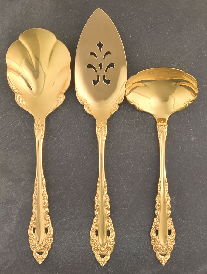 Golden Royal Grandeur (Gold Electroplate, 1975) 3 Piece Completer Set by Oneida Silver-1