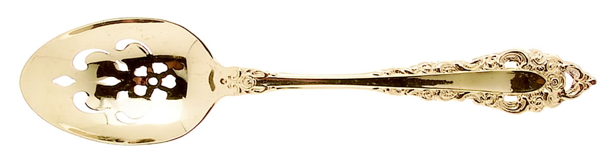 Golden Royal Grandeur (Gold Electroplate, 1975) Pierced Tablespoon (Serving Spoon) by Oneida Silver-1