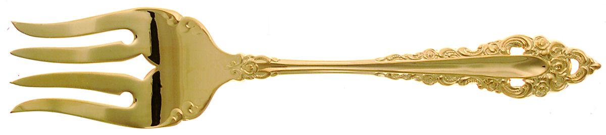 Golden Royal Grandeur (Gold Electroplate, 1975) Medium Solid Cold Meat Serving Fork by Oneida Silver-1