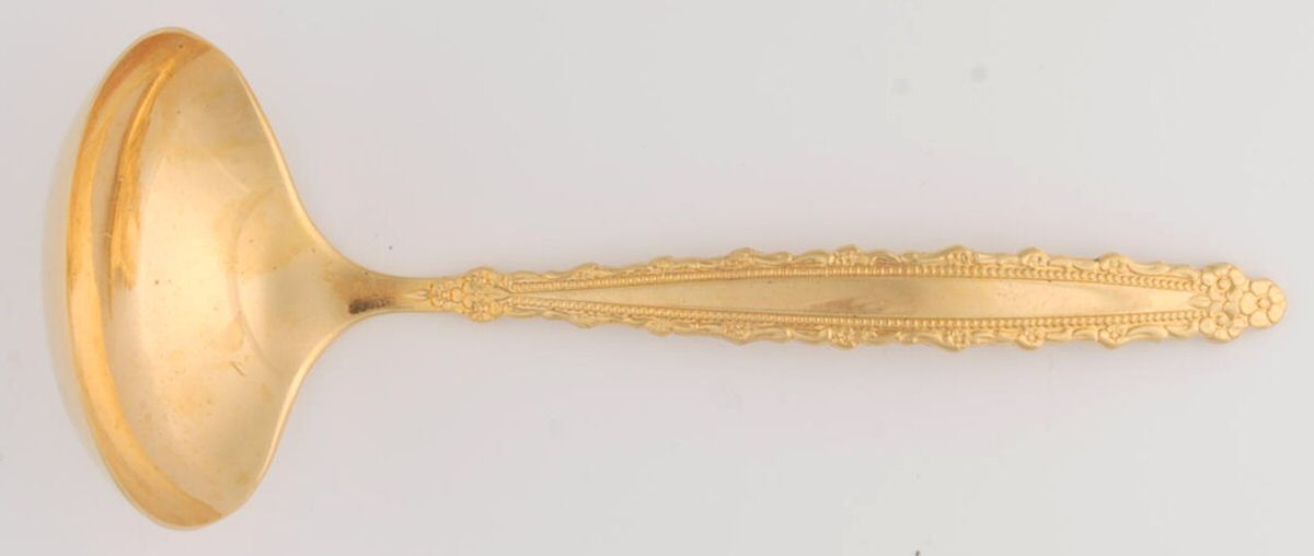 Golden Royal Lace (Gold Electroplate) Solid Gravy Ladle by Oneida Silver-1