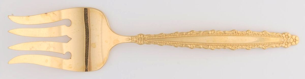 Golden Royal Lace (Gold Electroplate) Medium Solid Cold Meat Serving Fork by Oneida Silver-1