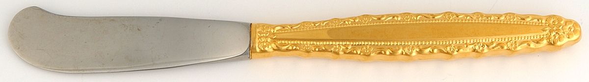 Golden Royal Lace (Gold Electroplate) Butter Spreader Hollow Hdl-Paddle/Stainless Blade by Oneida Silver-1