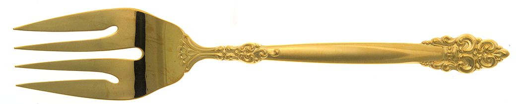 Golden Spanish Crown (Gold Electroplate) Medium Solid Cold Meat Serving Fork by Oneida Silver-1
