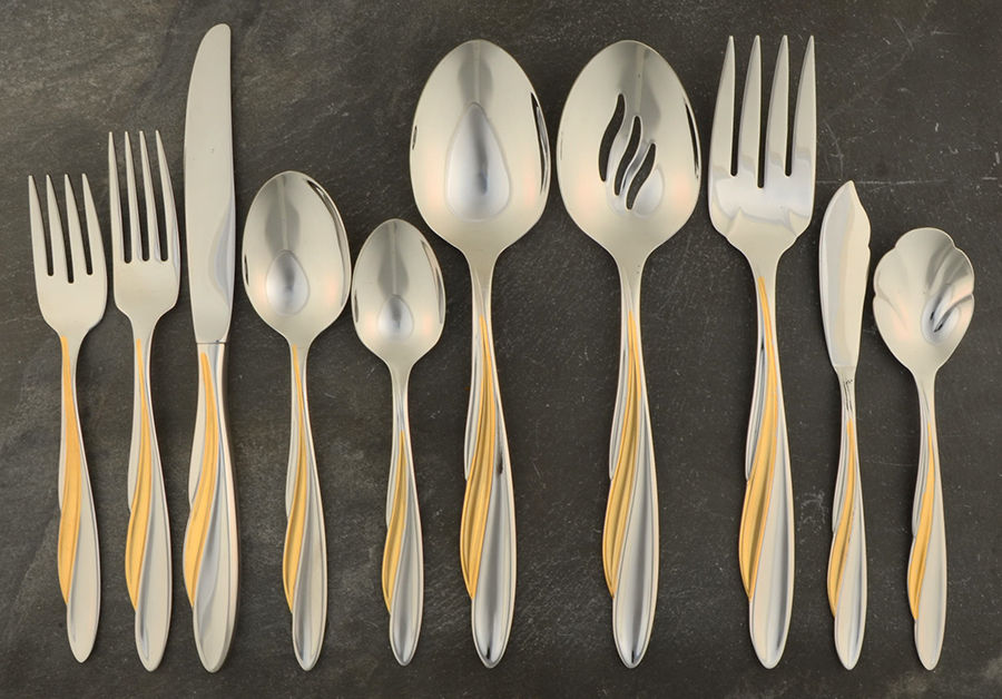 Golden Shoreline (Stainless, Gold Accent) 45 Piece Starter Set by Oneida Silver-1