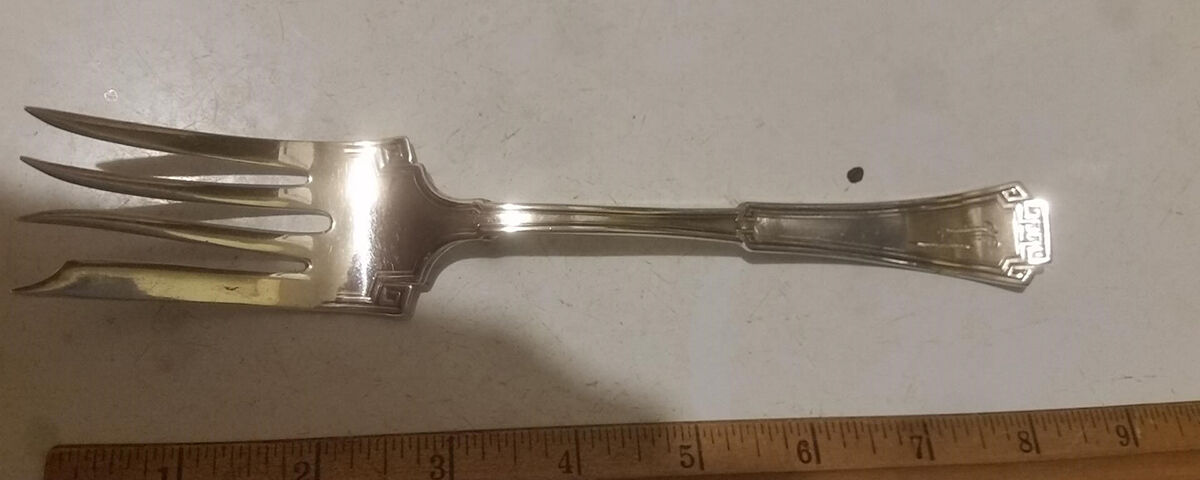 Grecian (Silverplate, 1915) Monogram Medium Solid Cold Meat Serving Fork by Oneida Silver-1