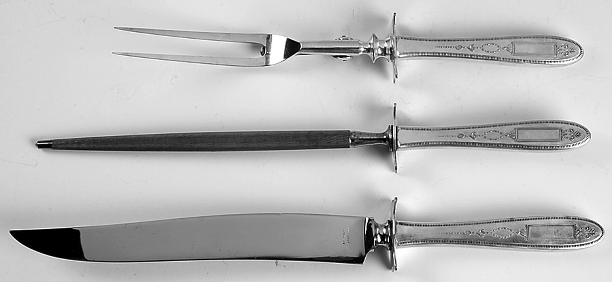 Grosvenor (Silverplate, 1921, No Monograms) Large 3-Piece Roast Carving Set w/ Stainless Blade by Oneida Silver-1