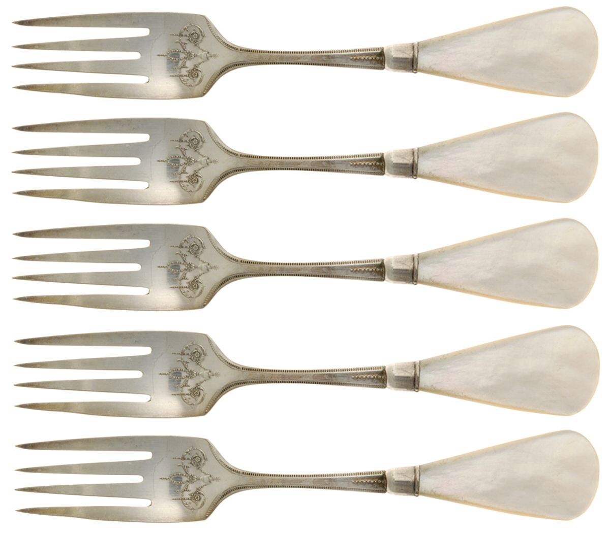 Grosvenor (Silverplate, 1921, No Monograms) Pearl Handle Salad Fork,Slvp Prong - Set of 5 by Oneida Silver-1
