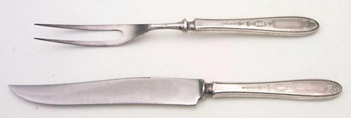 Grosvenor (Silverplate, 1921, No Monograms) Small 2-Piece Steak Carving Set w/Stainless Blade by Oneida Silver-1
