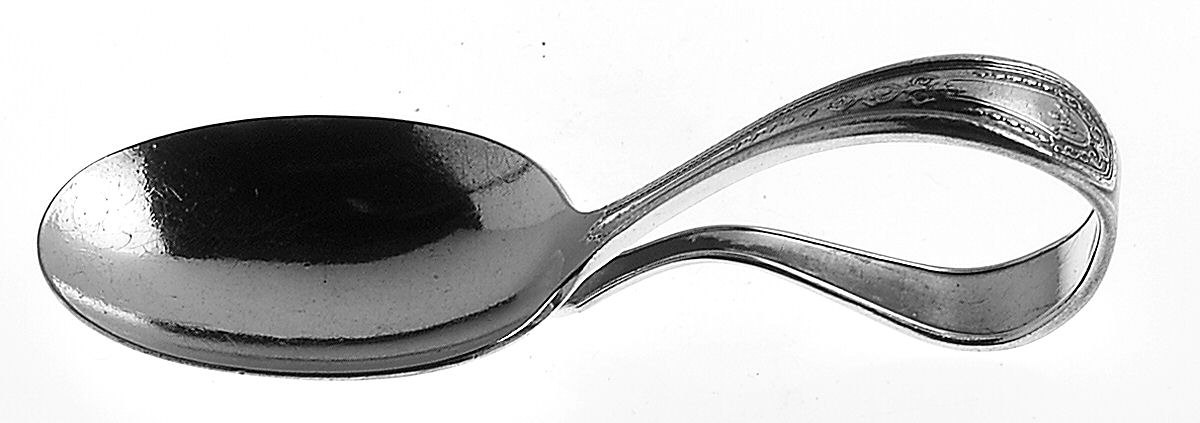 Hampton Court (Silverplate, 1926, Wreath) Curved Handle Baby Spoon by Oneida Silver-1