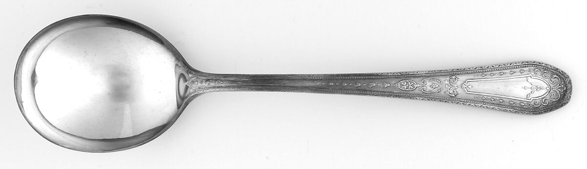 Hampton Court (Silverplate, 1926, Wreath) Round Bowl Soup Spoon (Cream Soup) by Oneida Silver-1