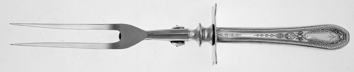 Hampton Court (Silverplate, 1926, Wreath) Small Steak Carving Fork with Stainless Prongs by Oneida Silver-1