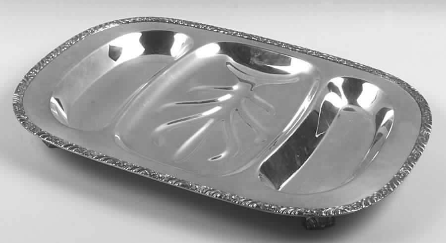 Henley (Silverplate, Hollowware) Large 3-Part Footed Meat Platter by Oneida Silver-1