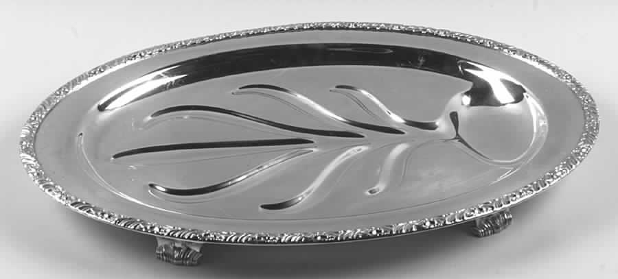 Henley (Silverplate, Hollowware) Medium Plated Footed Meat Platter with Well by Oneida Silver-1