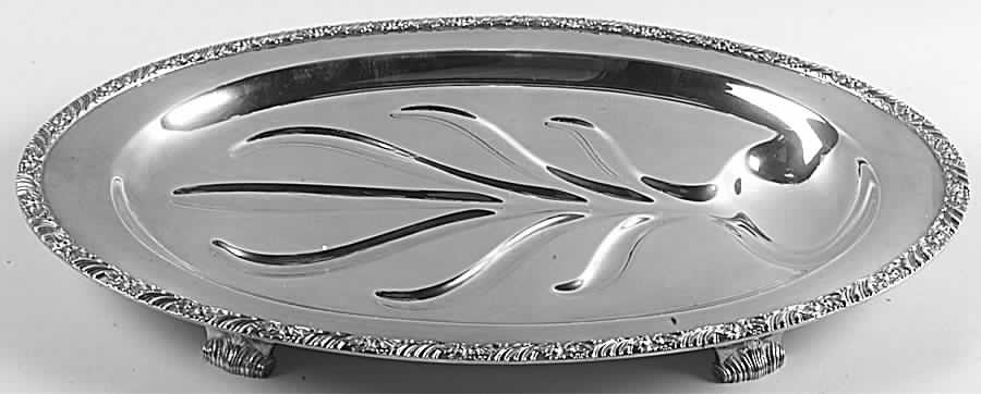 Henley (Silverplate, Hollowware) Medium Plated Footed Meat Platter with Well by Oneida Silver-1