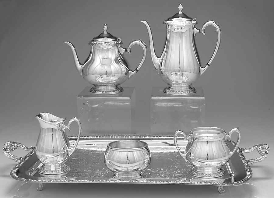 Henley (Silverplate, Hollowware) 6-Piece Plated Tea Set (Waste & Tray) by Oneida Silver-1