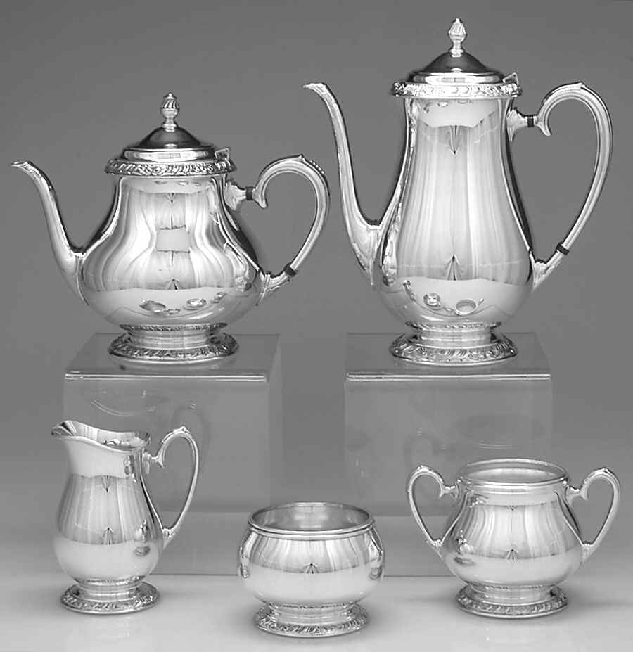 Henley (Silverplate, Hollowware) 5-Piece Plated Tea Set (with Waste) by Oneida Silver-1