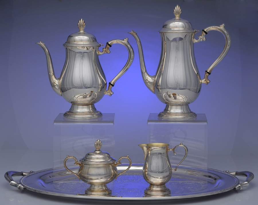 Jefferson (Silverplate, Hollowware) 5-Piece Silverplate Tea Set (with Tray) by Oneida Silver-1