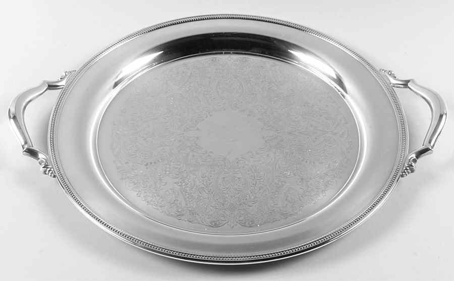 Jefferson (Silverplate, Hollowware) Round Plated Tray with Handles by Oneida Silver-1