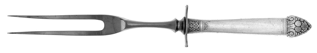 King Cedric (Silverplate, 1933, No Monogram) Small Steak Carving Fork with Stainless Prongs by Oneida Silver-1