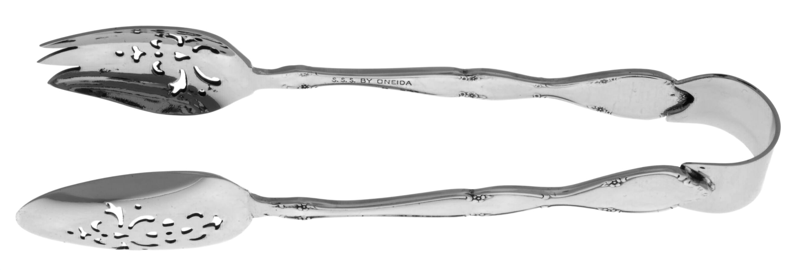 Lakewood-Tuxedo (Stainless, S.S.S.) Ice Serving Tongs Small HC by Oneida Silver-1