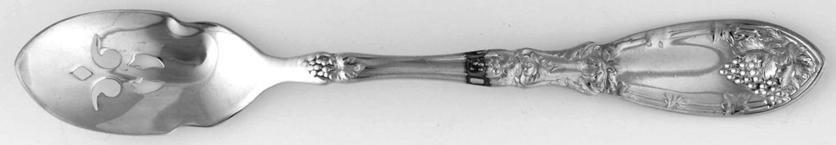 La Vigne (Silverplate, 1908) Short Handled Olive Spoon with Pierced Bowl by Oneida Silver-1