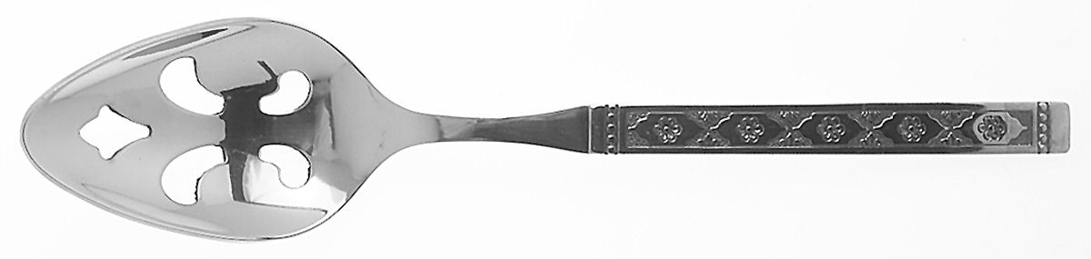 Lisbon (Stainless, Black Accent) Pierced Tablespoon (Serving Spoon) by Oneida Silver-1