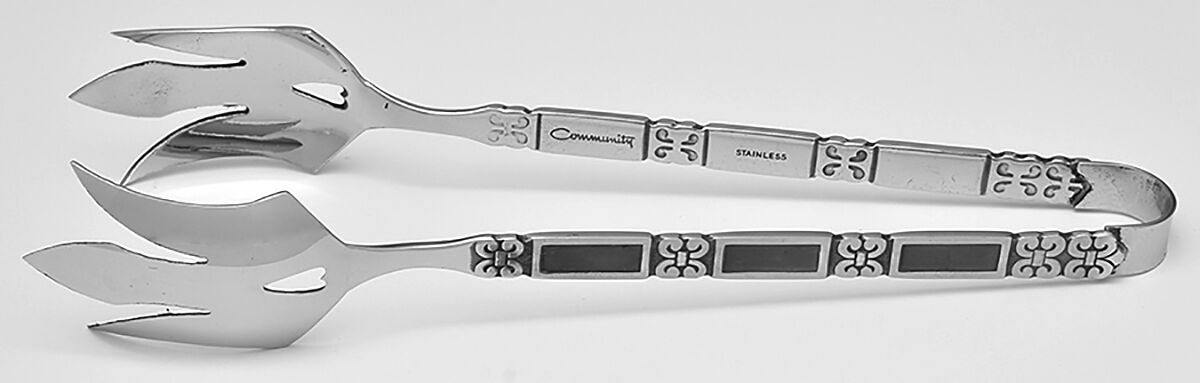 Madrid-Black Accent (Stainless) Solid Lettuce Tongs by Oneida Silver-1