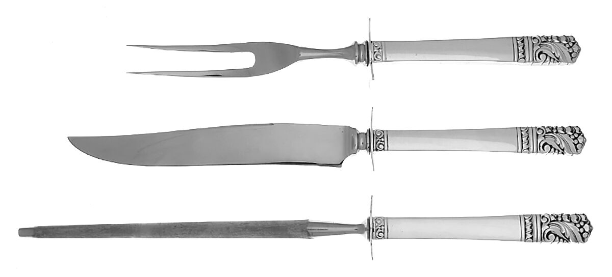 Mansion House (Sterling, 1948, Bright Finish) Small Steak 3-Piece Carving Set w/Stainless Blade by Oneida Silver-1