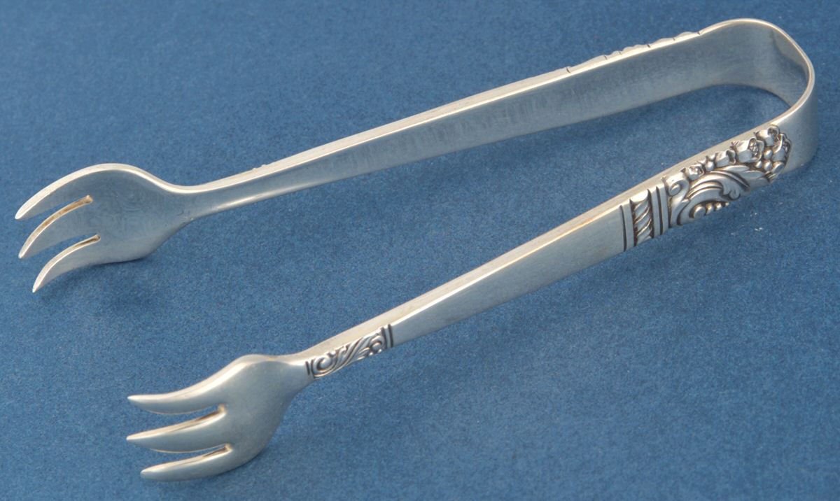 Mansion House (Sterling, 1948, Bright Finish) Sugar Tongs by Oneida Silver-1