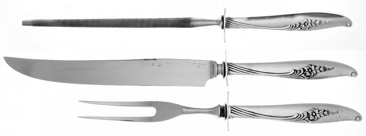 Magic Moment (Silverplate, 1958) Small Steak 3-Piece Carving Set with Stainless Blade by Oneida Silver-1