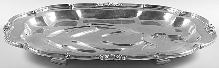 Melon-Plain (Silverplate, Hollowware) Medium Plated Footed Meat Platter with Well by Oneida Silver-1