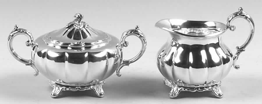 Melon-Plain (Silverplate, Hollowware) Plated Mini Creamer and Covered Sugar by Oneida Silver-1