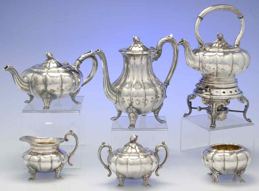 Melon-Plain (Silverplate, Hollowware) 6 Piece Tea Set (CP1, TP1, CR1, SU1, WB1, KES) by Oneida Silver-1
