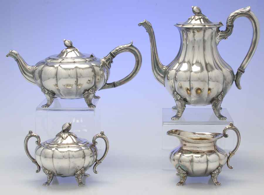 Melon-Plain (Silverplate, Hollowware) 4 Piece Tea Set (CP1, TP1, CR1, SU1) by Oneida Silver-1