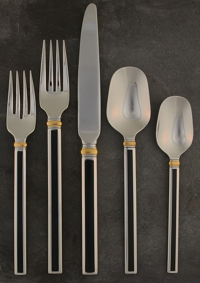 Midnight (Stainless, Black Hld, Gold) 40 Piece Estate Set by Oneida Silver-1