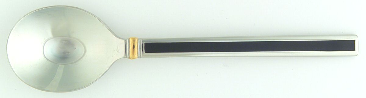 Midnight (Stainless, Black Hld, Gold) Round Bowl Soup Spoon (Gumbo) by Oneida Silver-1