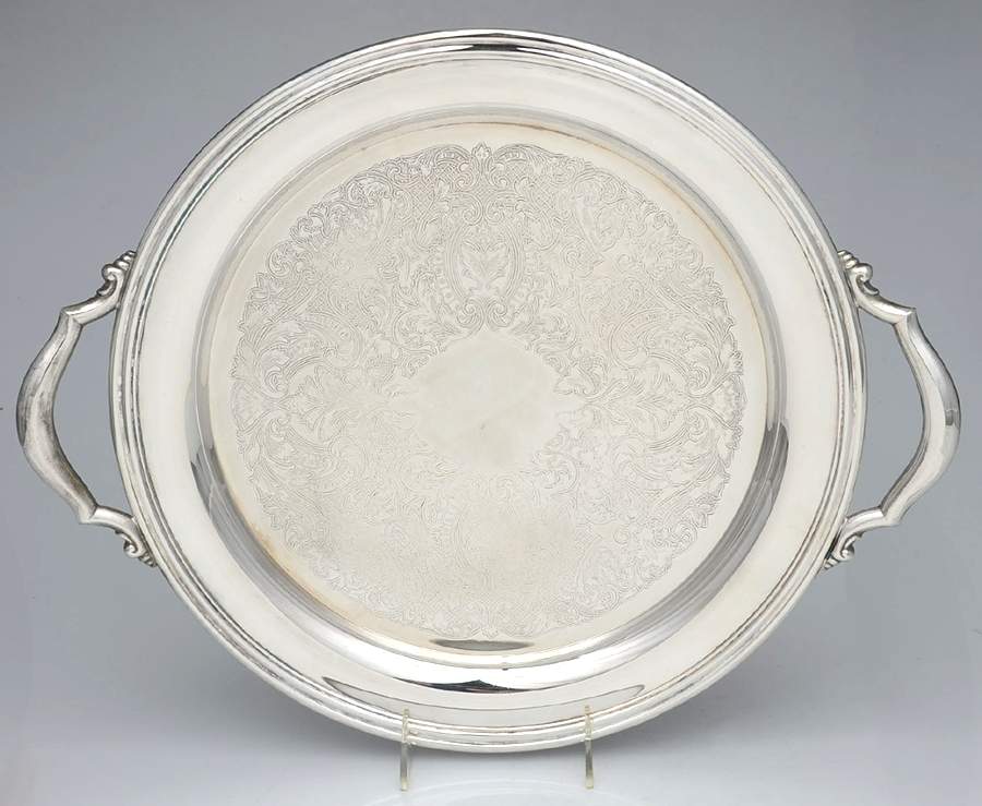 Silverplate Hollowware Round Plated Tray with Handles by Oneida Silver-1