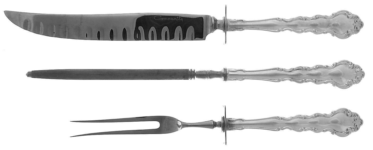 Modern Baroque (Silverplate, 1969) Small Steak 3-Piece Carving Set with Stainless Blade by Oneida Silver-1