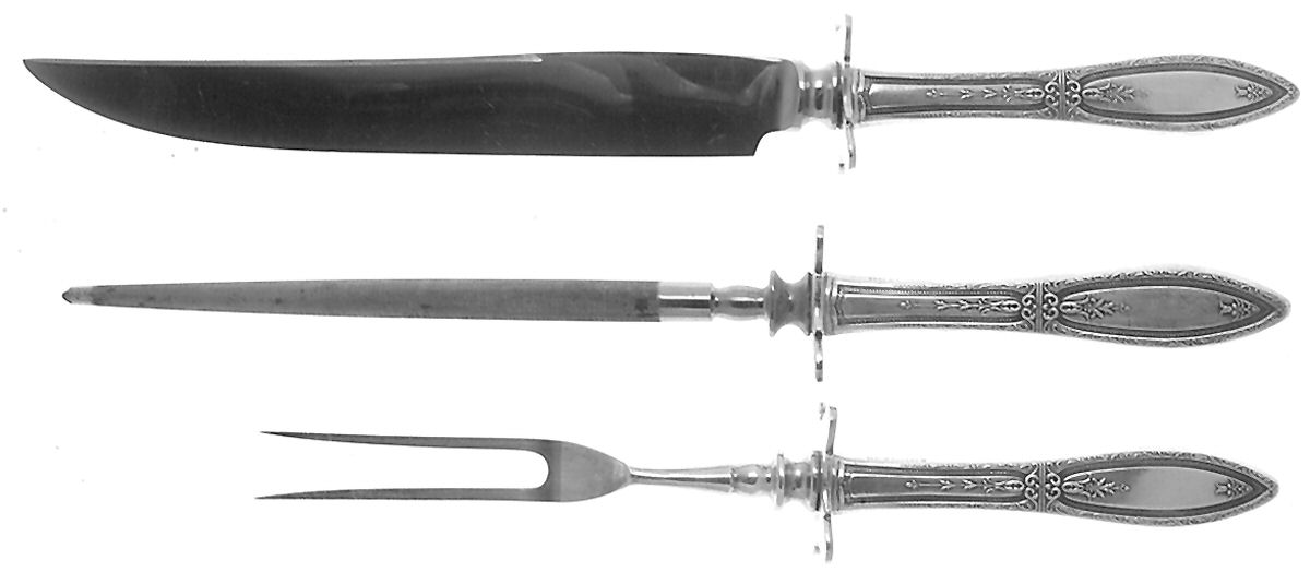 Mystic-Coronet (Silverplate, 1926, No Monograms) Small Steak 3-Piece Carving Set with Stainless Blade by Oneida Silver-1
