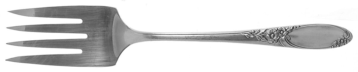 Ribbon Rose (Silverplate, 1960) Medium Solid Cold Meat Serving Fork by Oneida Silver-1