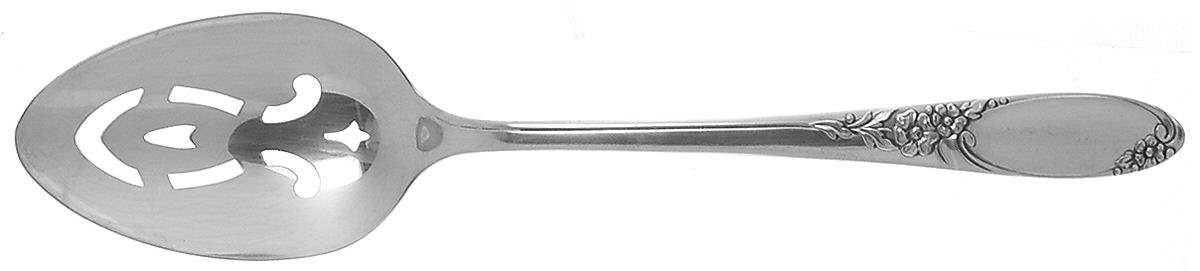 Ribbon Rose (Silverplate, 1960) Pierced Tablespoon (Serving Spoon) by Oneida Silver-1