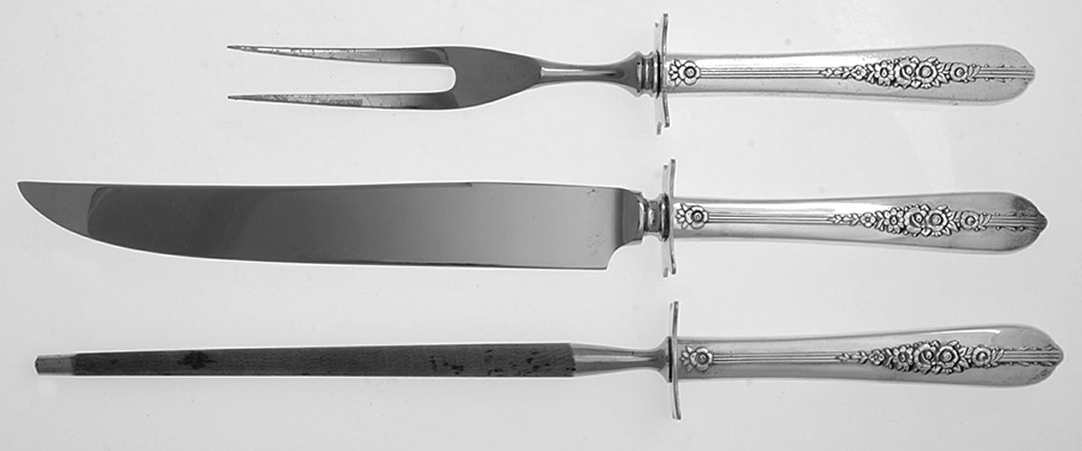 Royal Rose (Silverplate, 1939) Small Steak 3-Piece Carving Set w/Stainless Blade by Oneida Silver-1
