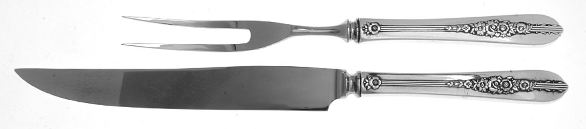 Royal Rose (Silverplate, 1939) Small Stainless Blade 2-Piece Steak Carving Set by Oneida Silver-1