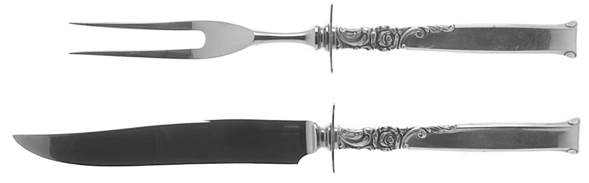 Silver Rose (Sterling, 1956) 2 Piece Small Carving Set W/ Sterling Guard by Oneida Silver-1