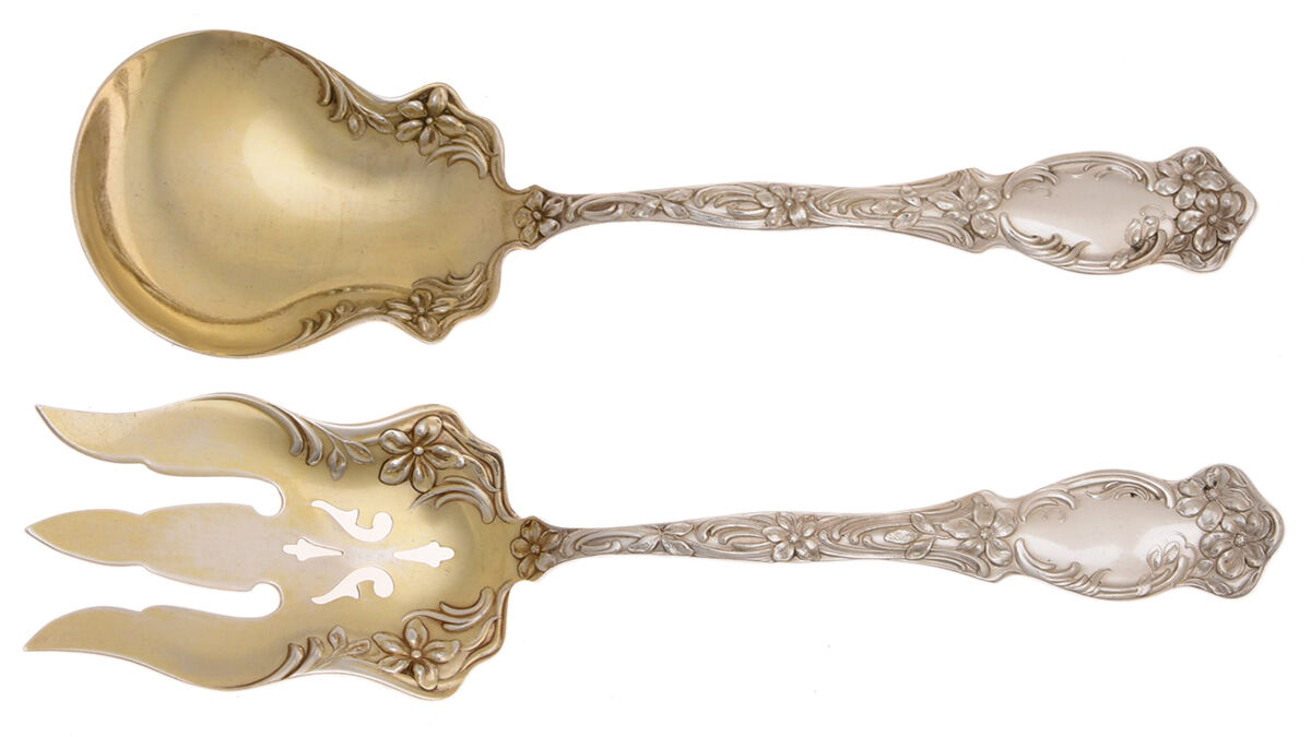Violet (Slvp, 1905, SL & GH Rogers, No Monograms) (2 Pc) Solid Salad Set by Oneida Silver-1
