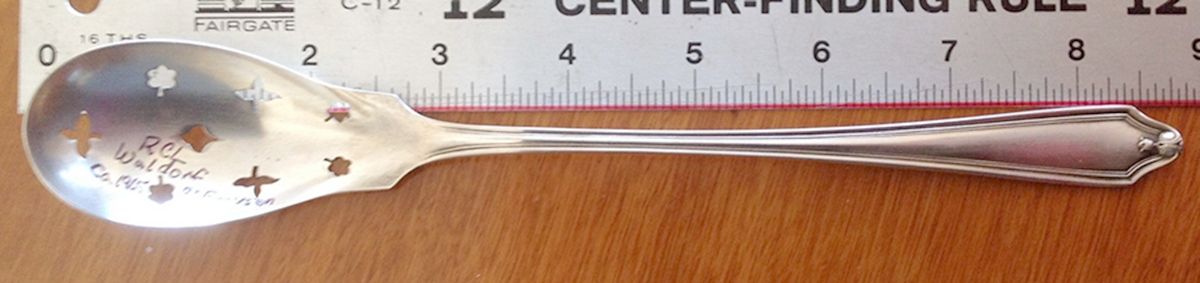 Whittier-Waldorf-Emerson-Claridge  Pierced Bowl Short Handle Olive Spoon by Oneida Silver-1
