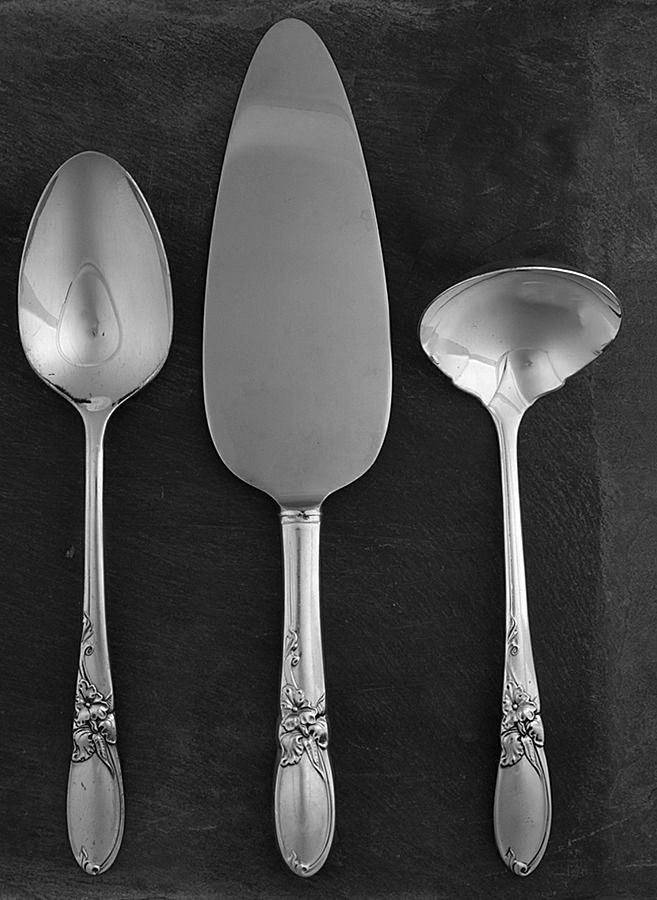 White Orchid (Silverplate, 1953) 3 Piece Completer Set by Oneida Silver-1